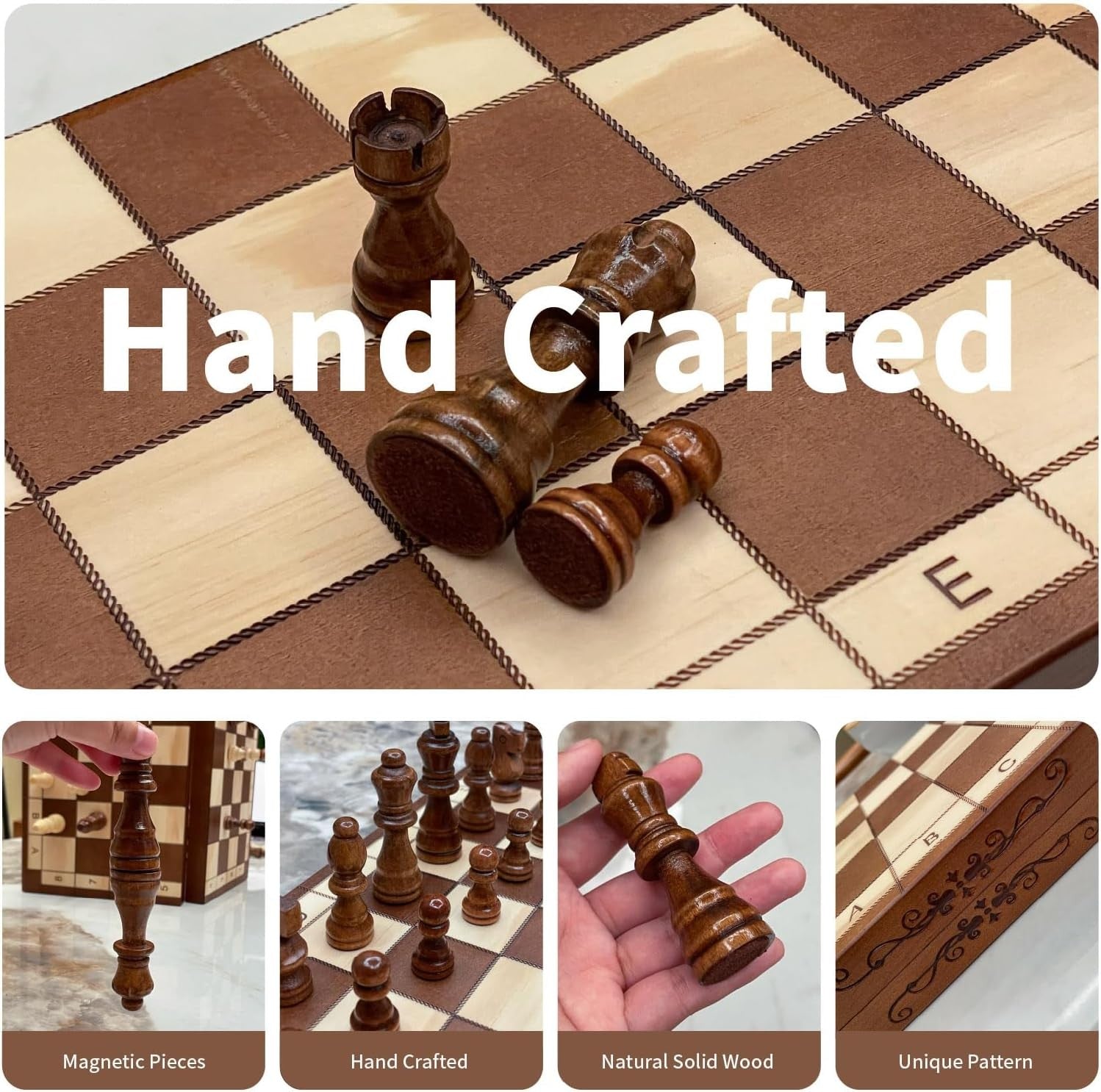 Luxury 15.7" Magnetic Folding Wooden Chess Set with Storage Slots Travel Game