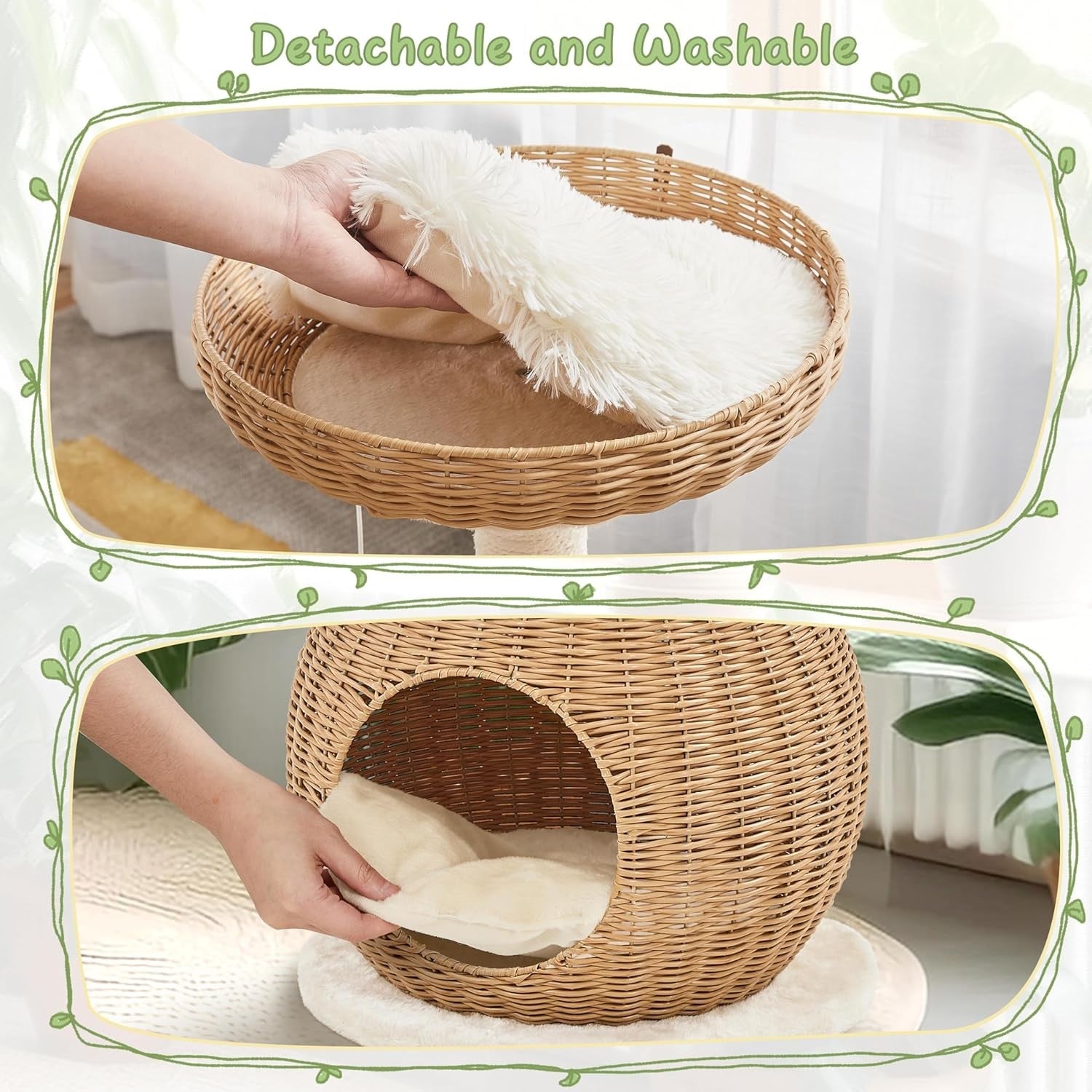Rattan Cat Tree Tower 75cm Luxury Condo with Top Perch Scratching Post