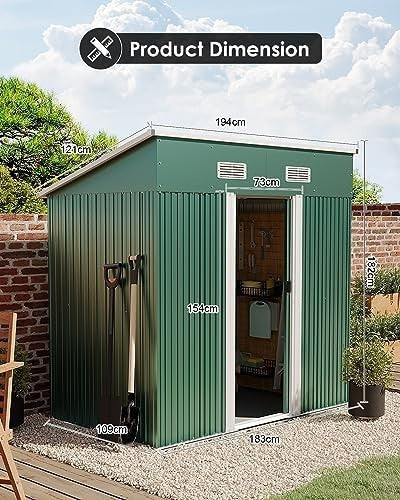 Lockable 4x6 FT Metal Garden Shed with Base Outdoor Storage & Roof