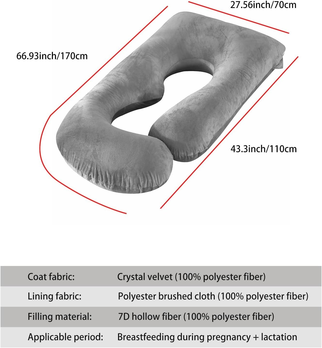 U Shape Body Pillow Full Body Pregnancy Support Soft Washable Cover