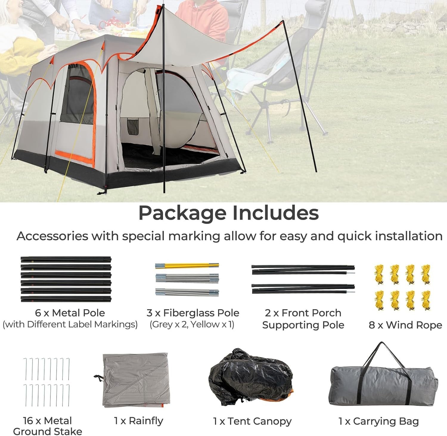 Spacious 4-6 Person Camping Tent Waterproof Rainfly Mesh Windows