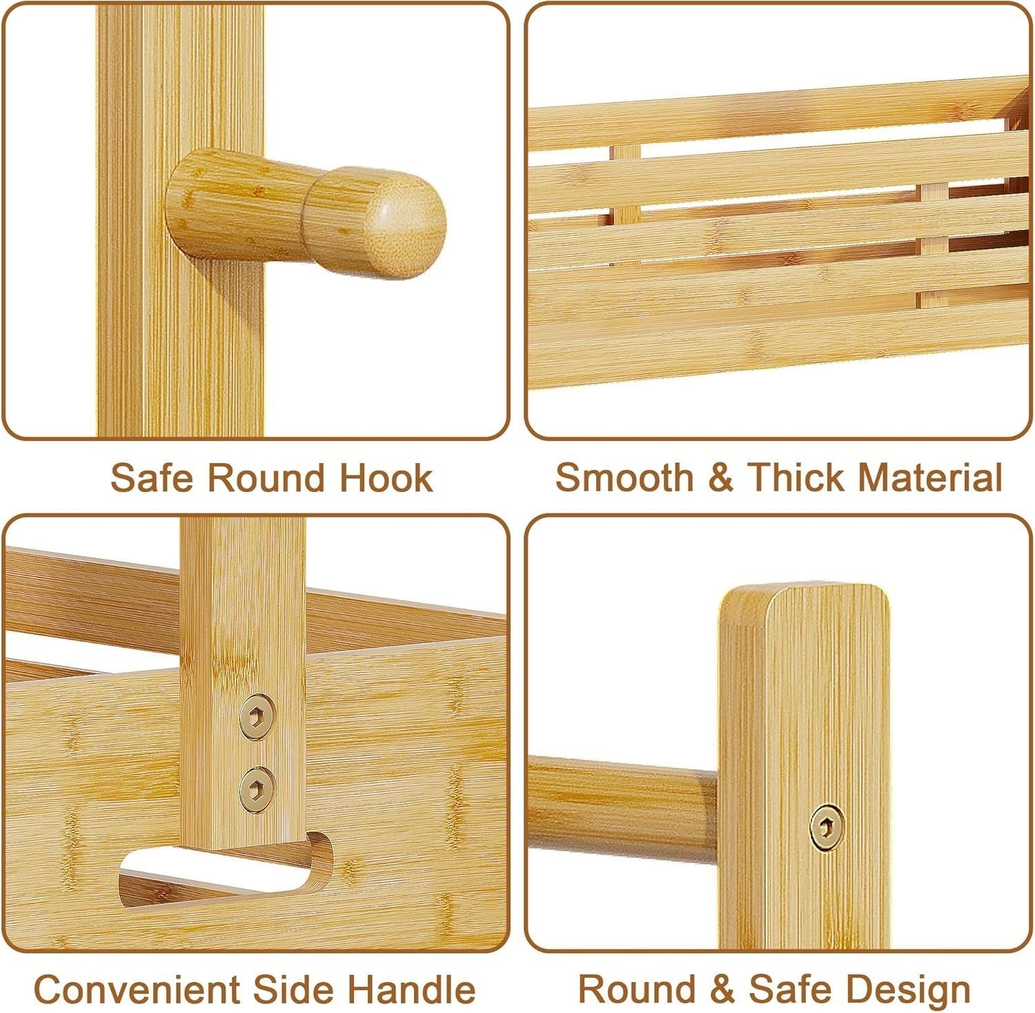 Kids Bamboo Clothes Rack with Adjustable Hanging Rod and Storage Box, Natural