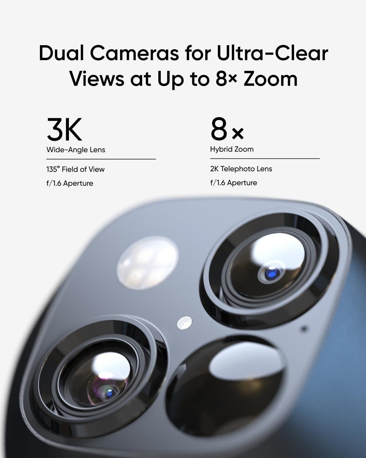 3K Solar Security Camera Outdoor Wireless 360° PTZ Dual Lens 8X Zoom