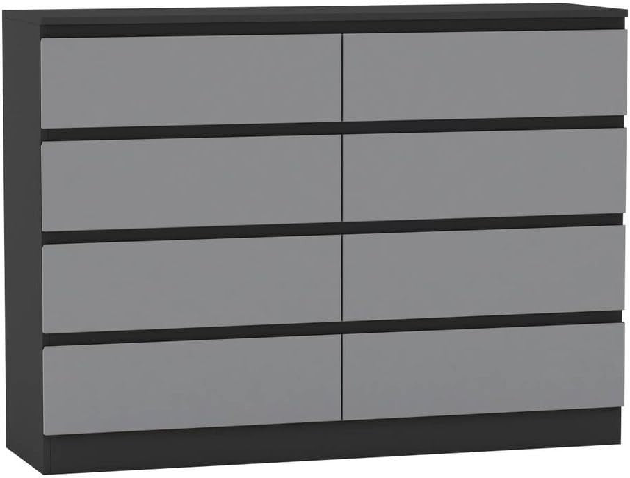 Modern 8 Drawer Chest Black Grey Storage Cabinet for Bedroom Office