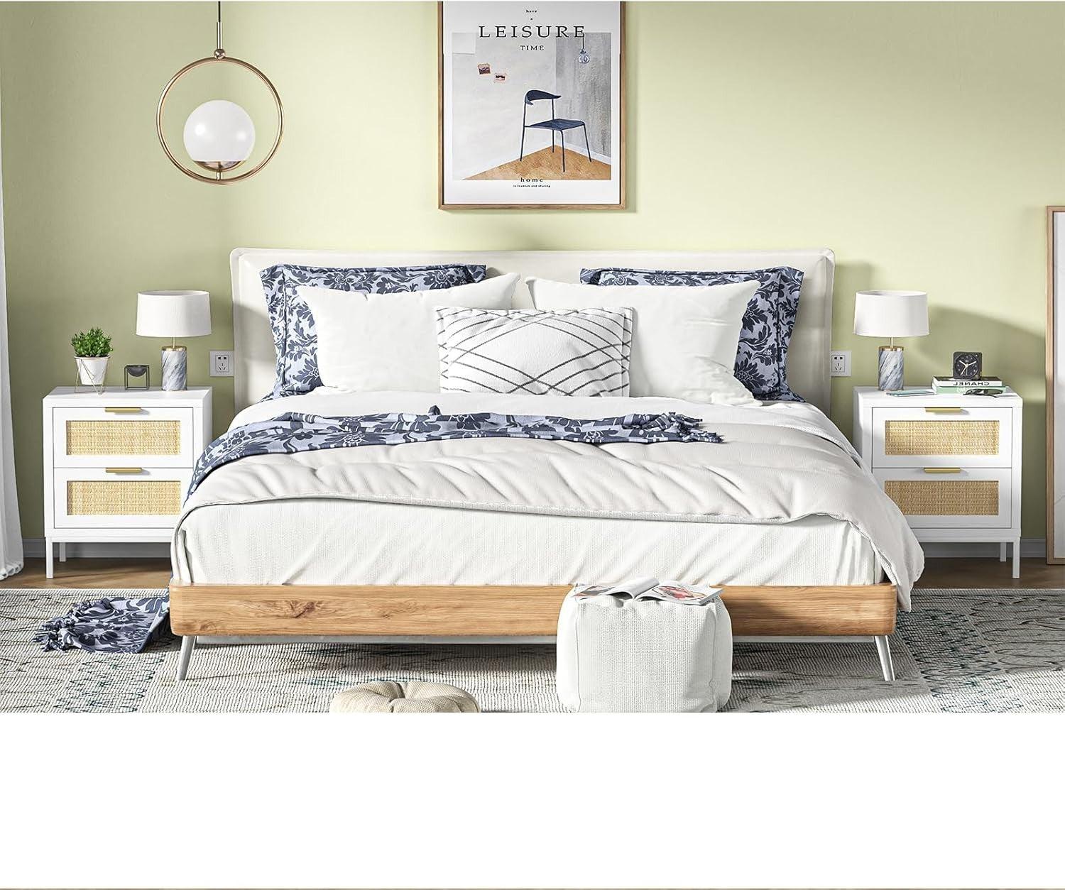 Set of 2 White Rattan Bedside Tables with Drawers – Modern Scandi Style