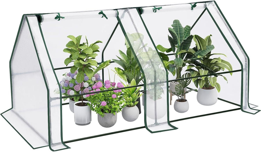 Large Mini Garden Greenhouse 180x90x90cm White PE Cover with Roll-Up Windows