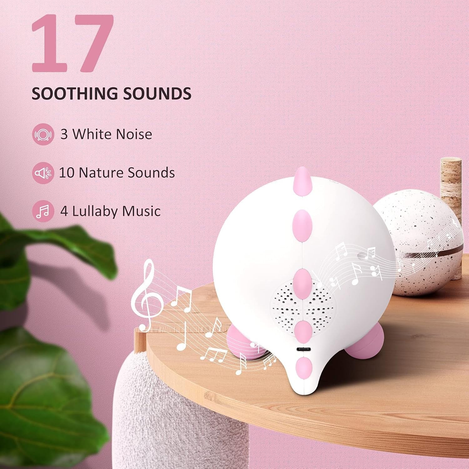 Pink Kids Sleep Training Alarm Clock Night Light Sound Machine Toddler