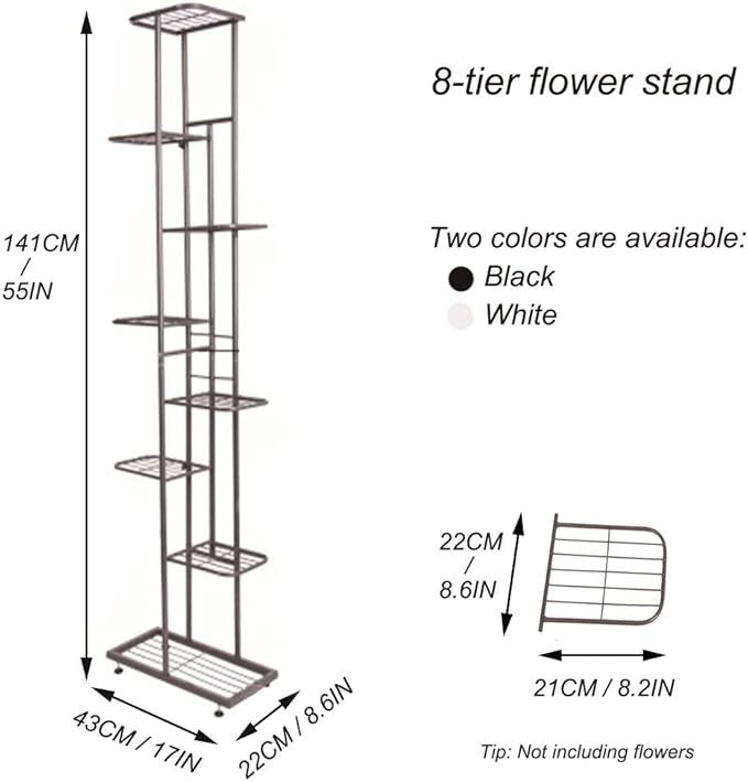 8 Tier Tall Metal Plant Stand Dark Grey Indoor Outdoor Flower Pot Shelf Rack