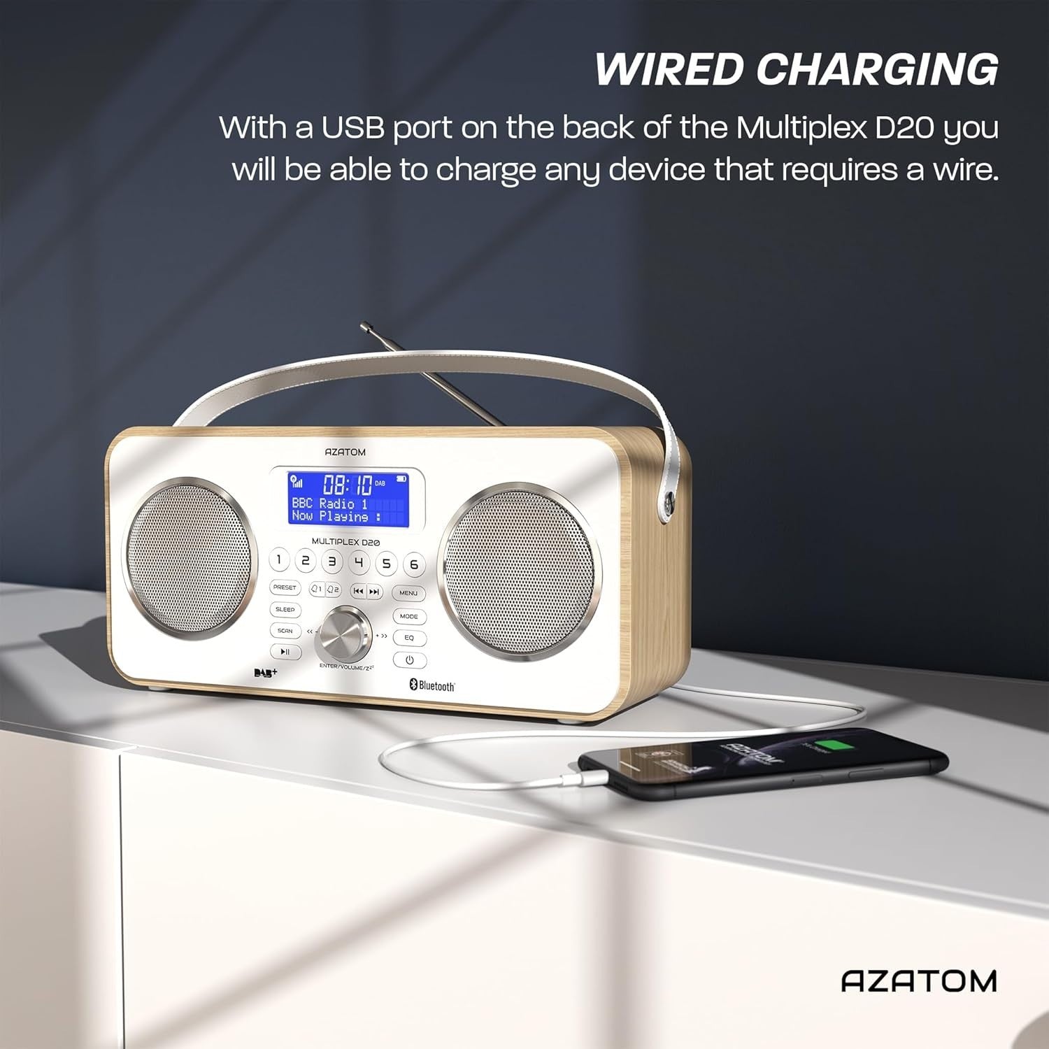 DAB/DAB+ FM Digital Radio Bluetooth Rechargeable Remote Oak