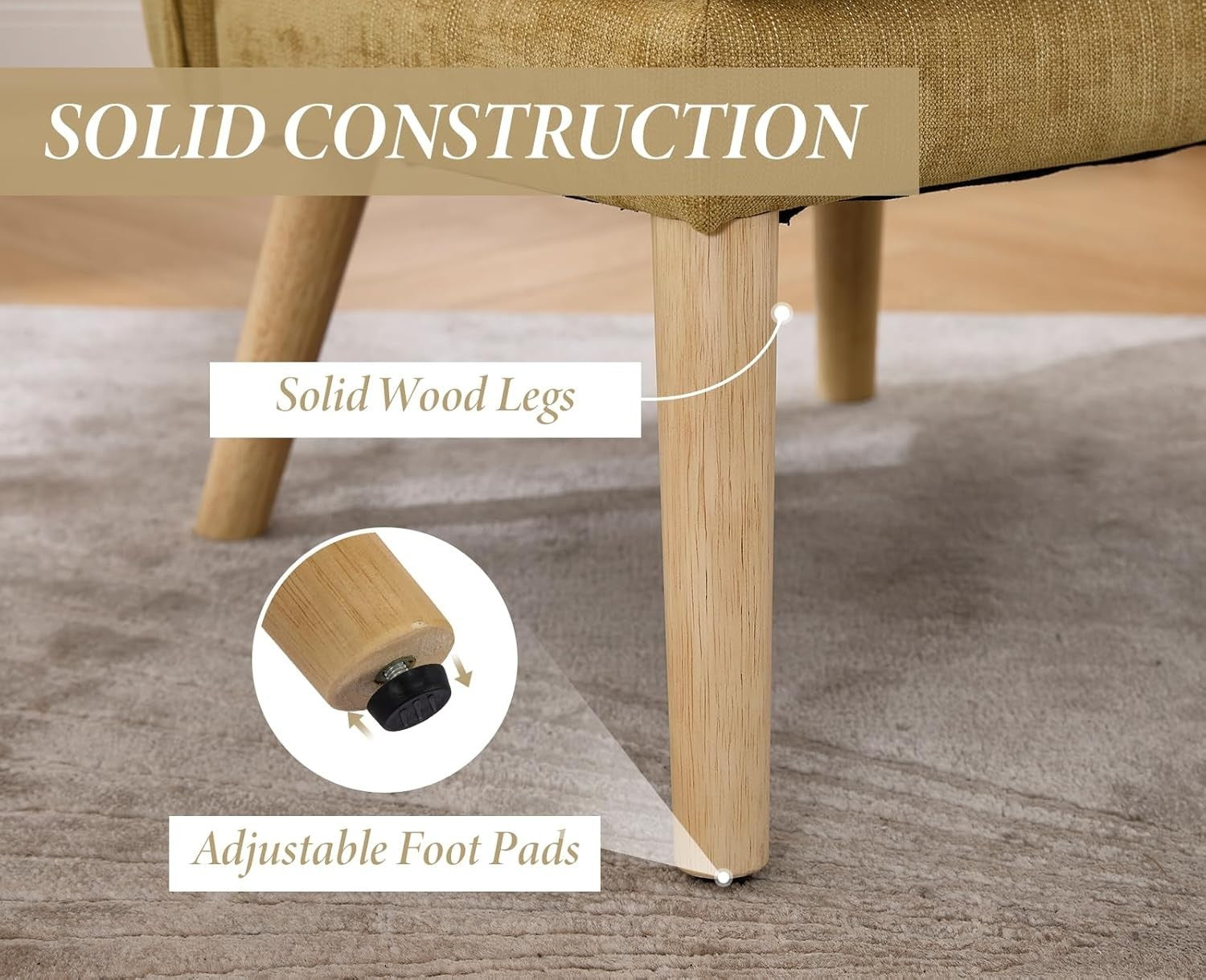 Plush Yellow Tub Chair with Solid Wood Legs | Cozy Living Room Accent Seat