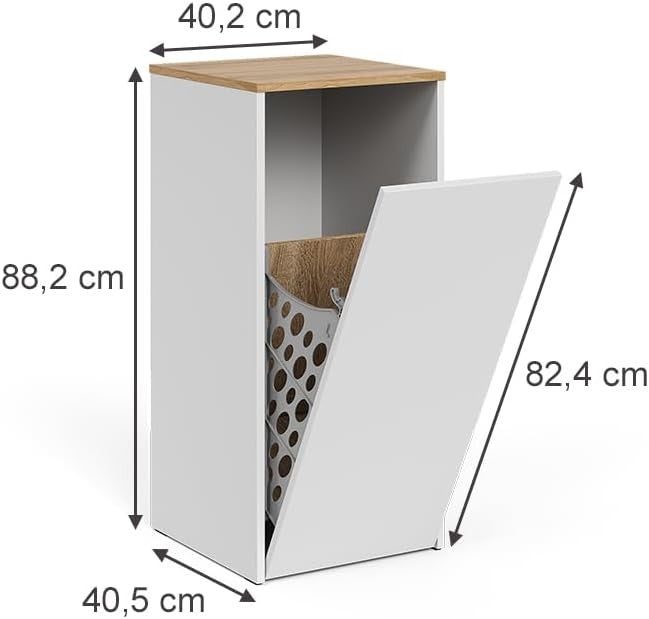 Bathroom Laundry Cabinet With Tilt Out Basket Slim Storage Unit White Wood