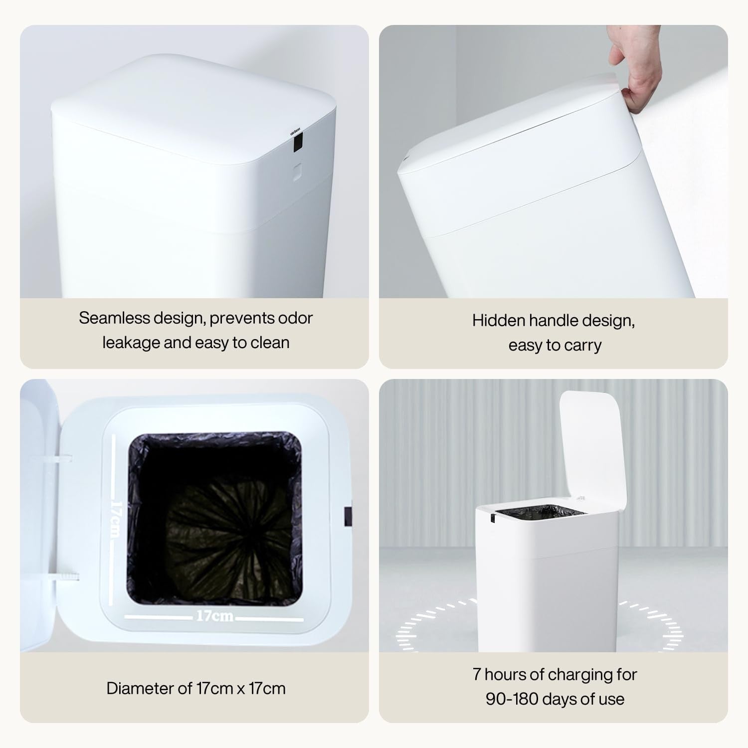 4-Gallon Touchless Smart Trash Can – Automatic Self-Sealing Bin