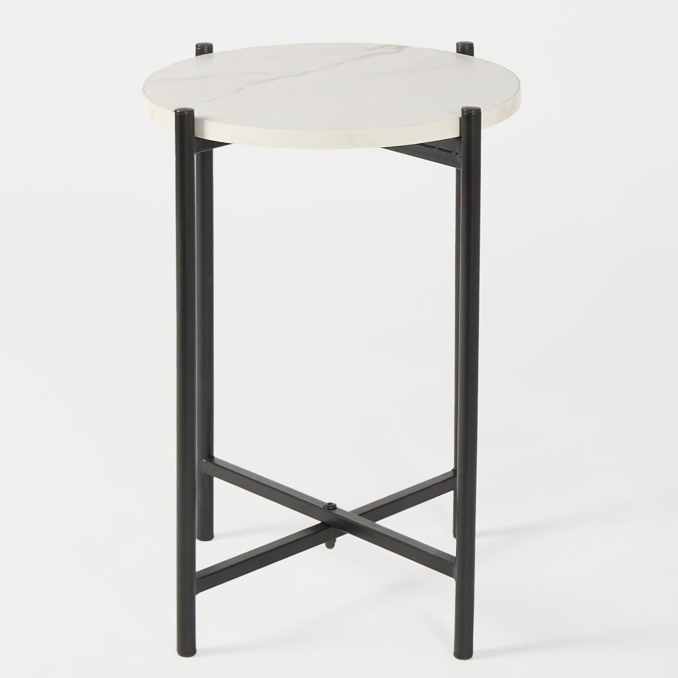 Round White Marble Top Side Table Small Coffee End Table for Living Room