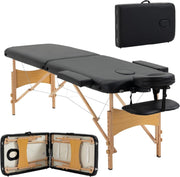 Portable Massage Table Folding 2-Section Wooden Beauty Spa Bed w/ Bag Black