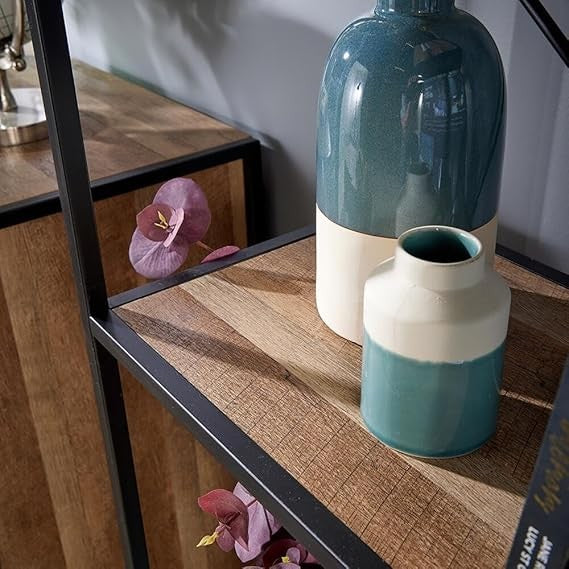 Large Open Shelving Display Unit Weathered Oak Effect Storage Rack Metal Frame