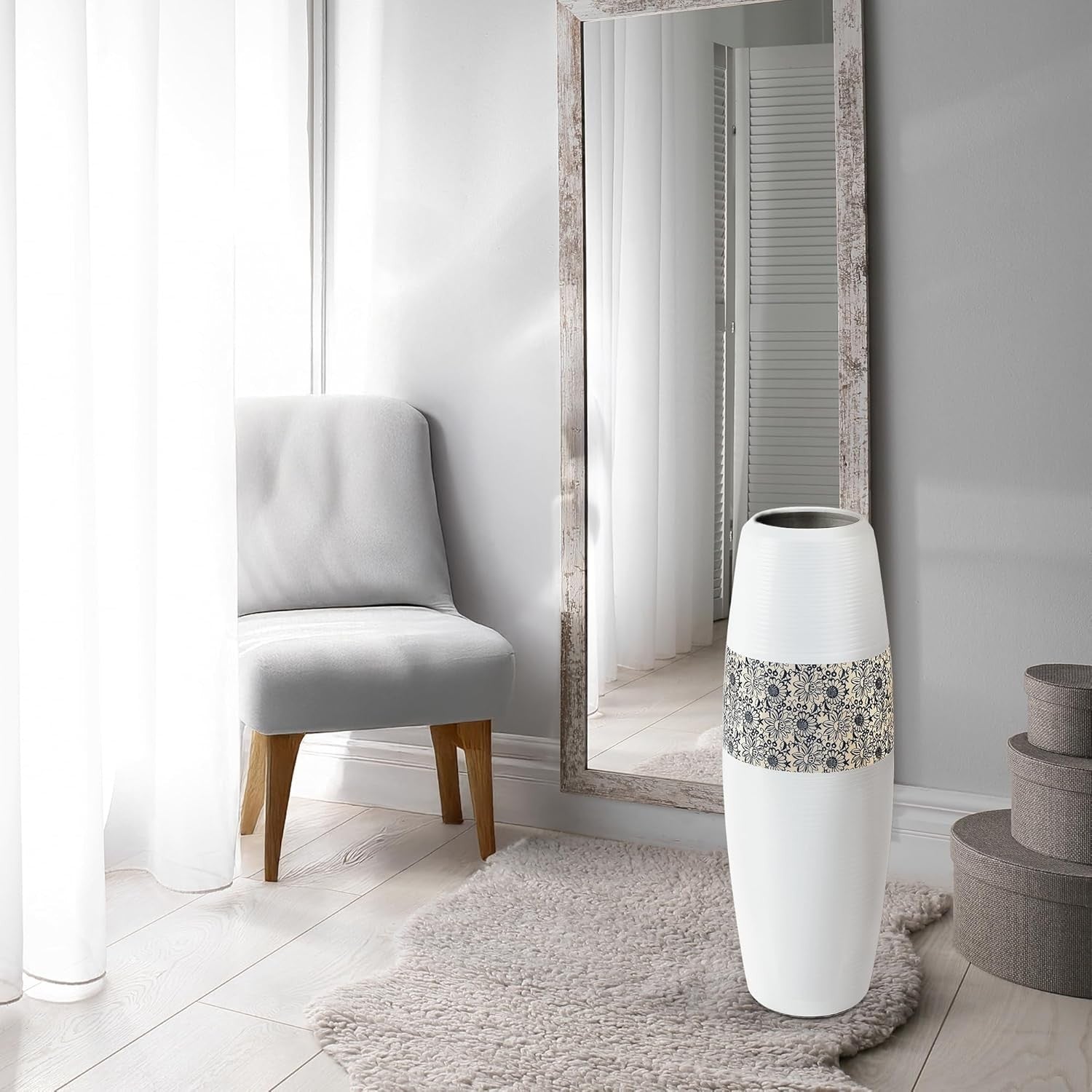 Tall Floor Vase 50cm White Ceramic Pampas Grass Vase Modern Home Decor