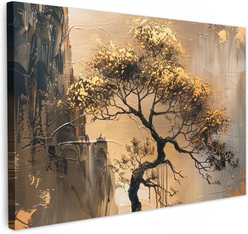 Gold Tree Canvas Wall Art Modern Abstract Nature Print 35x24 Living Room Decor