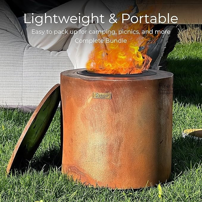 Smokeless Portable Fire Pit Outdoor Heater | Eco-Friendly Wax Fuel | 37cm Steel