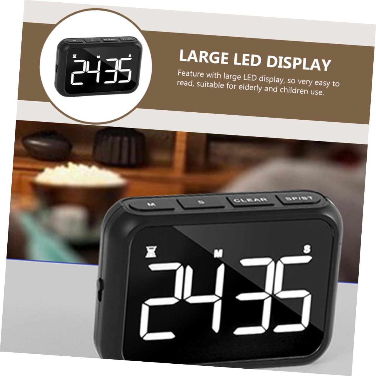 3 Pack Digital Kitchen Timer Large LED Display Loud Alarm Magnetic