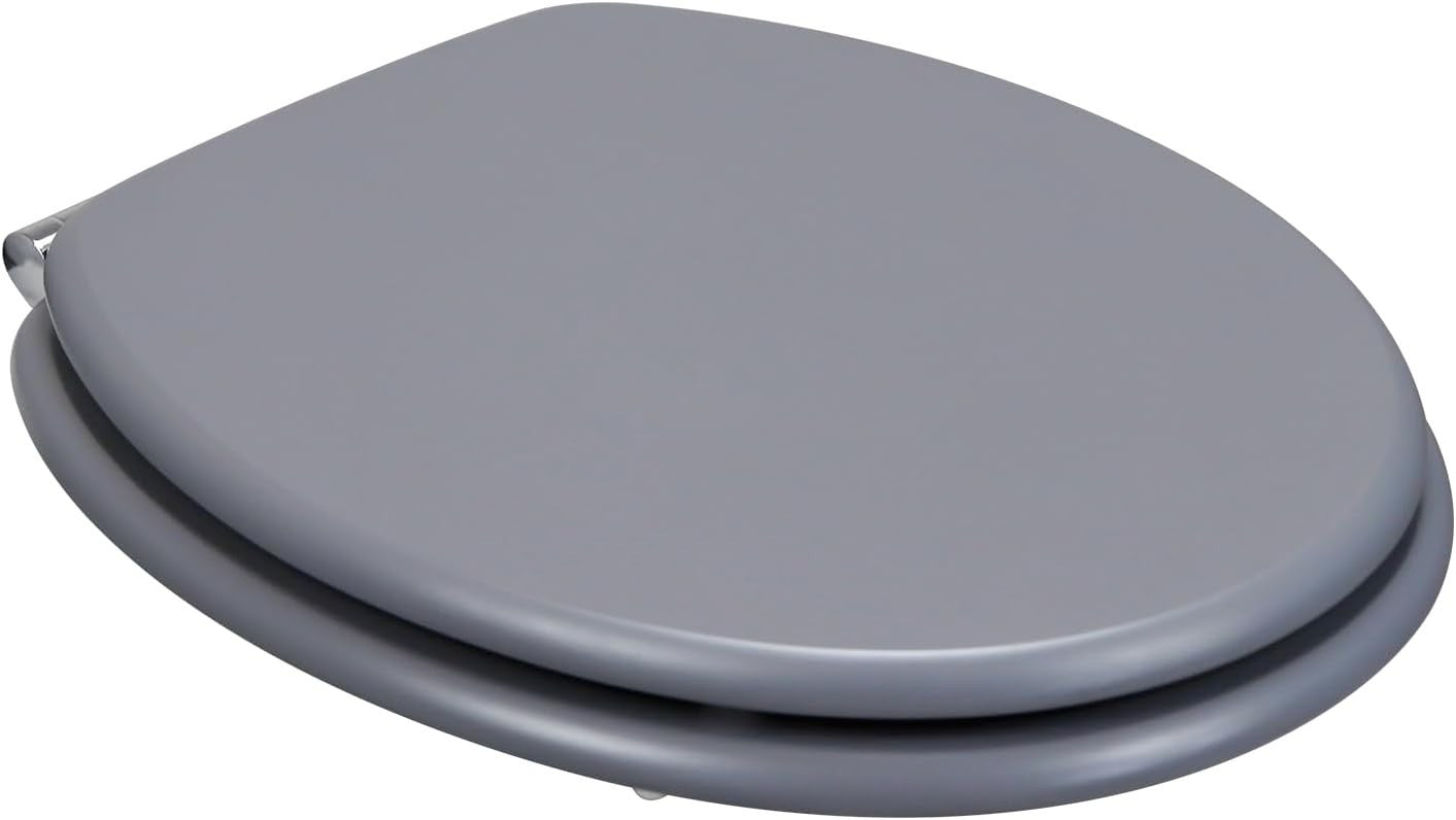 Grey Wooden Toilet Seat MDF Soft Close Adjustable Hinges 43.5x37.5cm