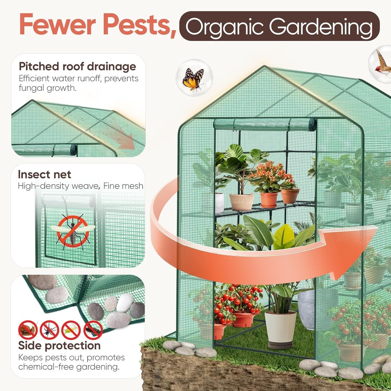Walk-In Greenhouse with Shelves | Heavy-Duty Metal Frame | Waterproof PE Cover