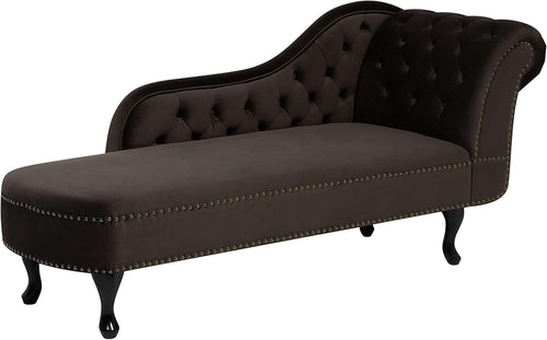 Brown Right Hand Chesterfield Chaise Lounge Velvet Fabric Classic Design