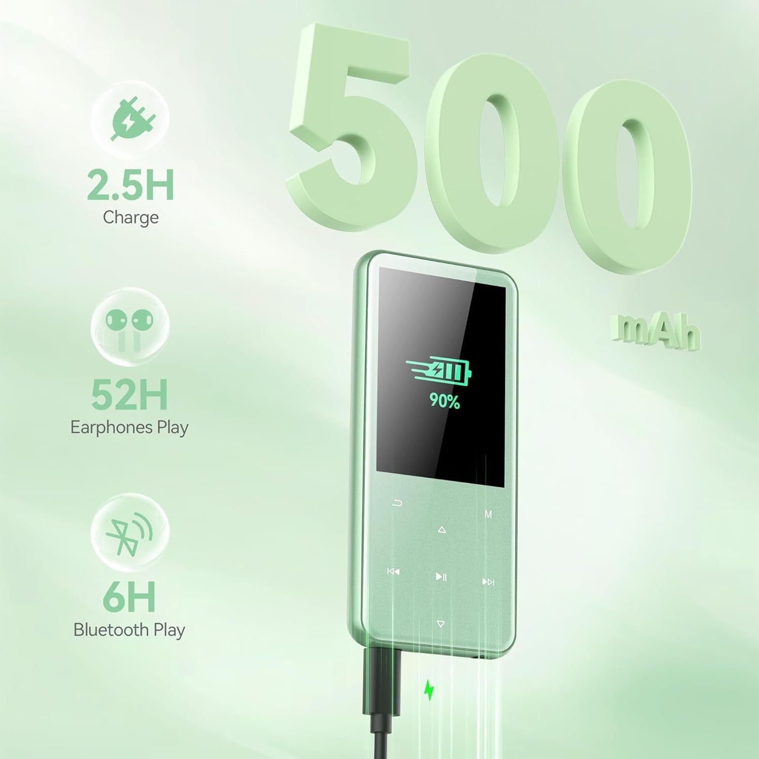 64GB Bluetooth 5.3 MP3 Player 2.4" Screen FM Radio Speaker Green