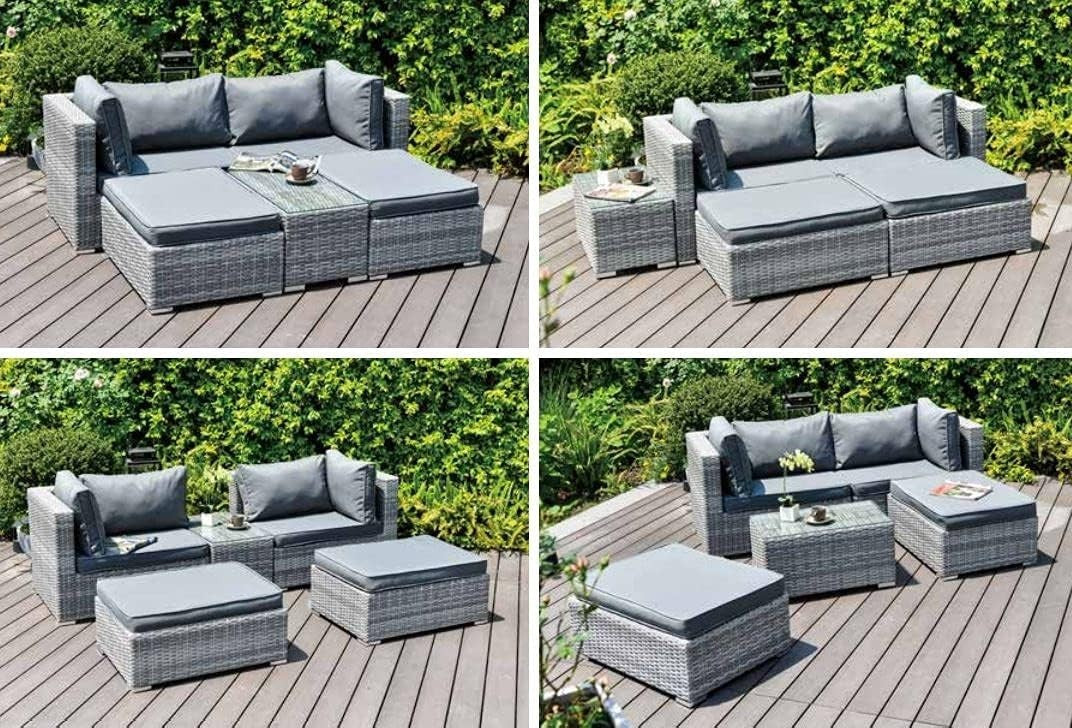 5pc Rattan Garden Sofa Set Outdoor Lounge Patio Weatherproof Cushions Grey