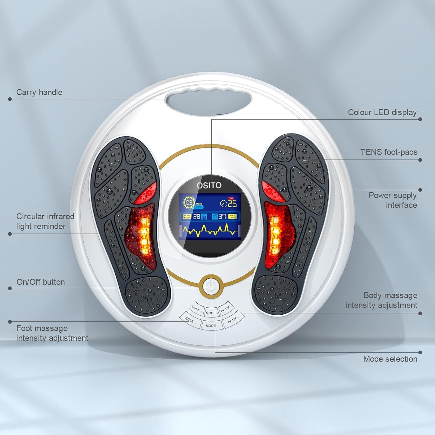 Foot Massager Machine EMS TENS Circulation Pain Relief 25 Modes Rechargeable
