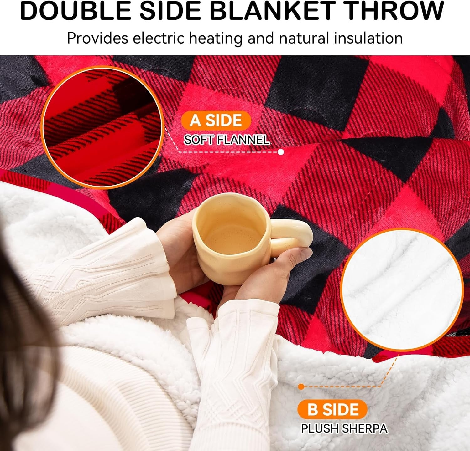 Electric Heated Throw Blanket 152x127cm Double Sided Checkered 10 Heat Timer