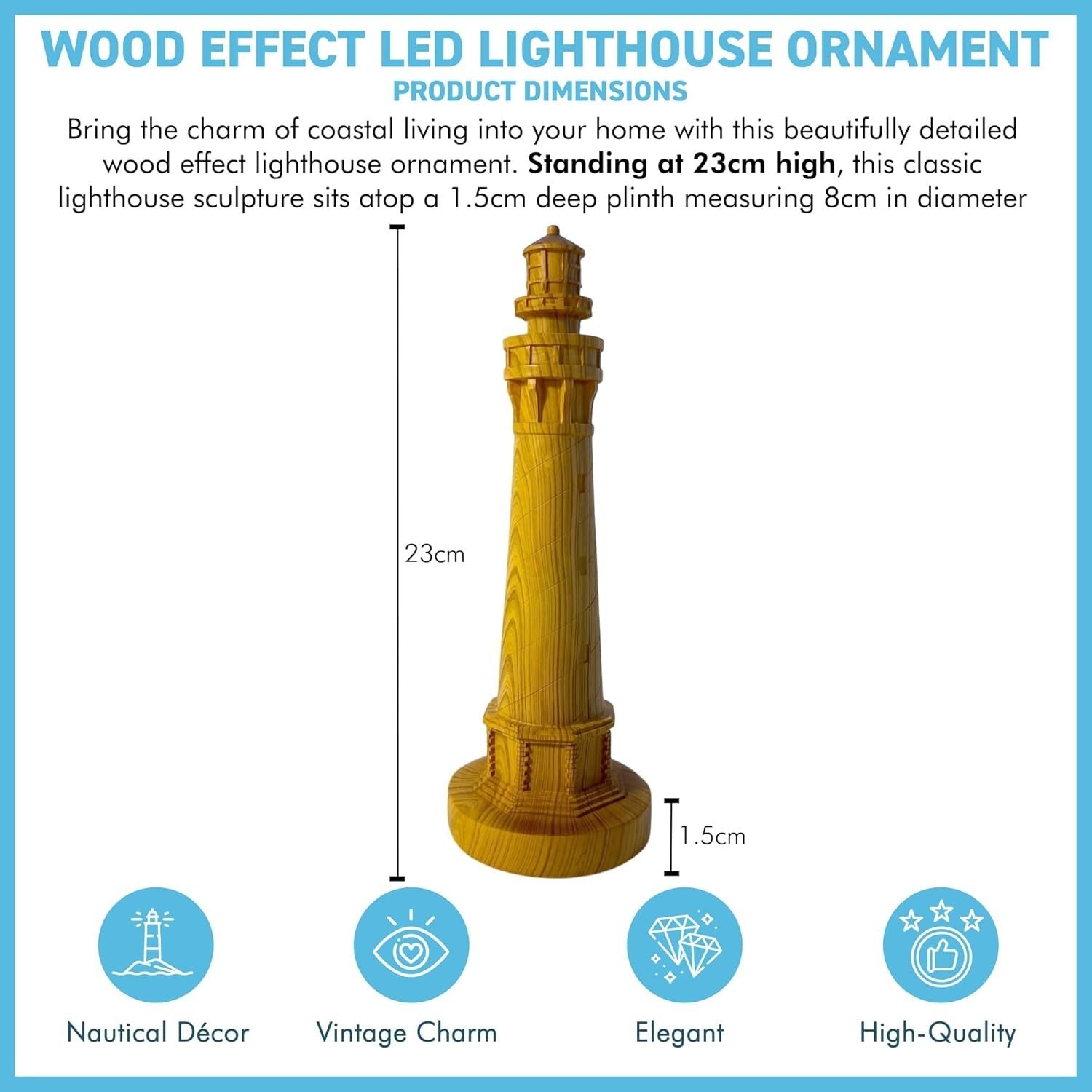 Coastal Lighthouse Ornament 23cm Wood Effect Nautical Home Decor Seaside Statue