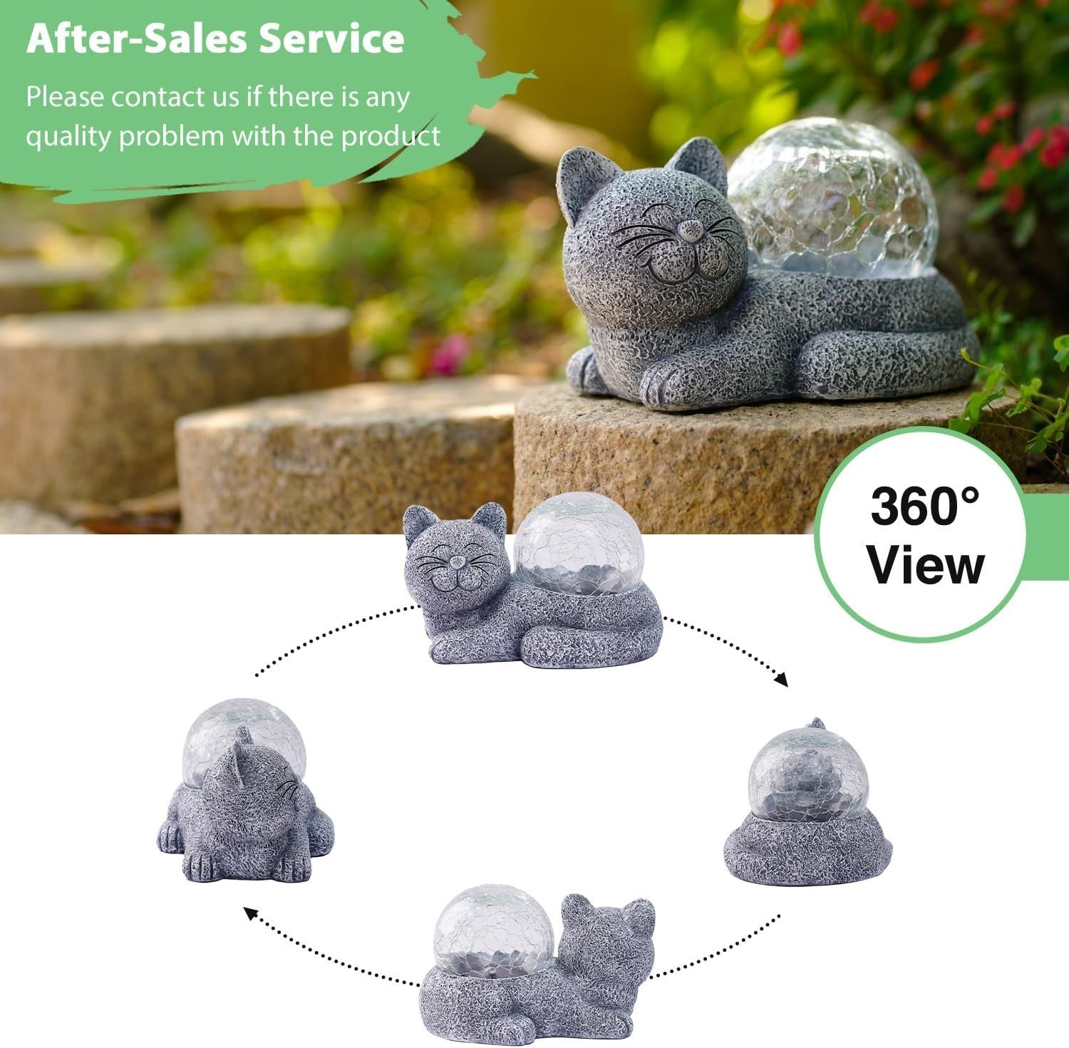 Solar Cat Garden Ornament with Crackle Ball Light – Waterproof LED Outdoor Decor