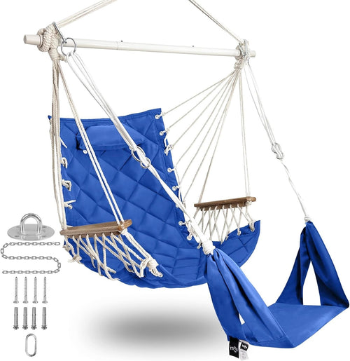 350lbs Hanging Swing Chair w/ Footrest & Armrests | Quilted Seat for Porch