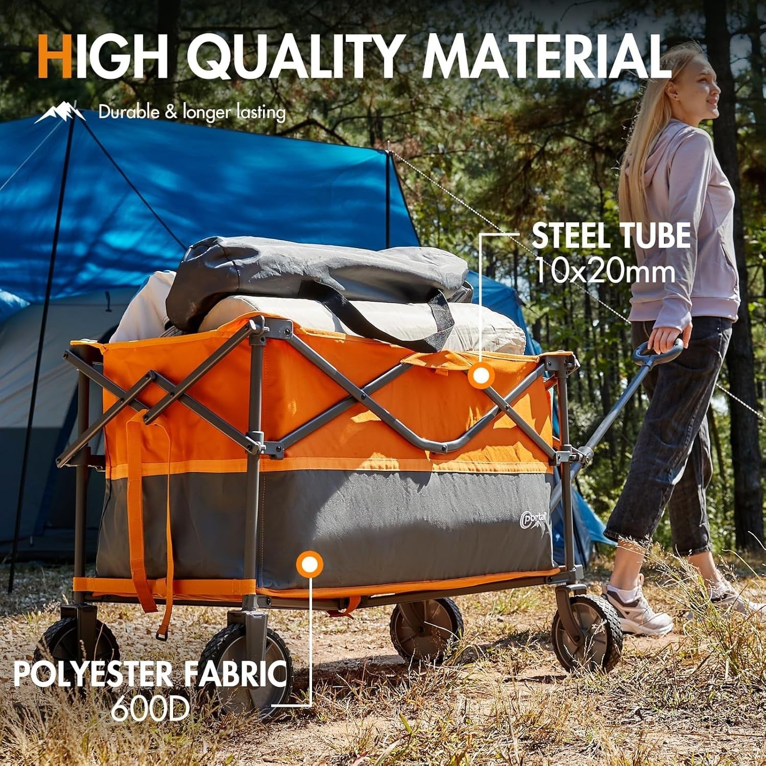 Orange XL 228L Folding Festival Trolley Heavy Duty Camping Beach Wagon Portal