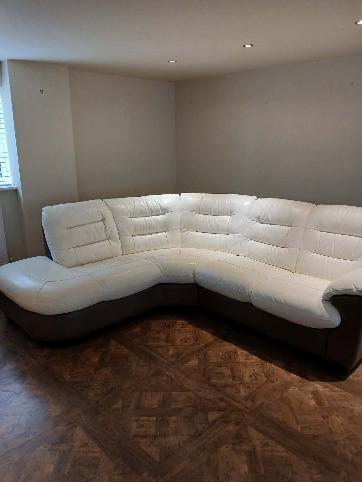Cream/Brown Leather Corner Sofa (PTP)