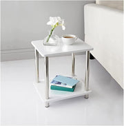 Small White High Gloss Side Table 2 Tier Storage Nightstand Living Room