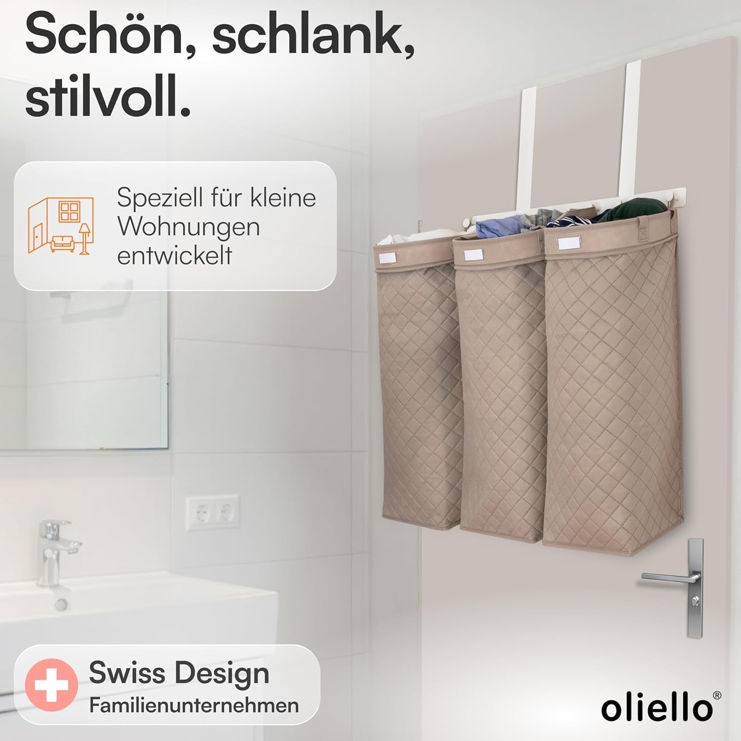 3-Bag Hanging Laundry Hamper Sorter with Handles, Space-Saving Wall Organiser