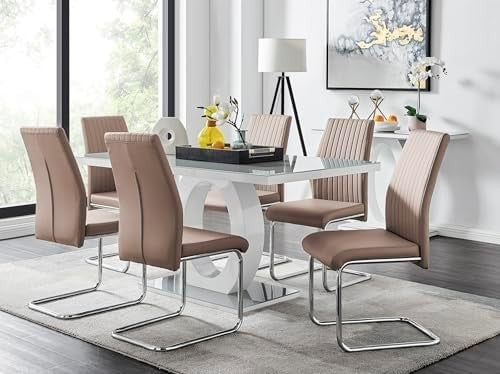 Modern Grey/White Glass Dining Table + 6 Cappuccino Chairs 160x90x76cm