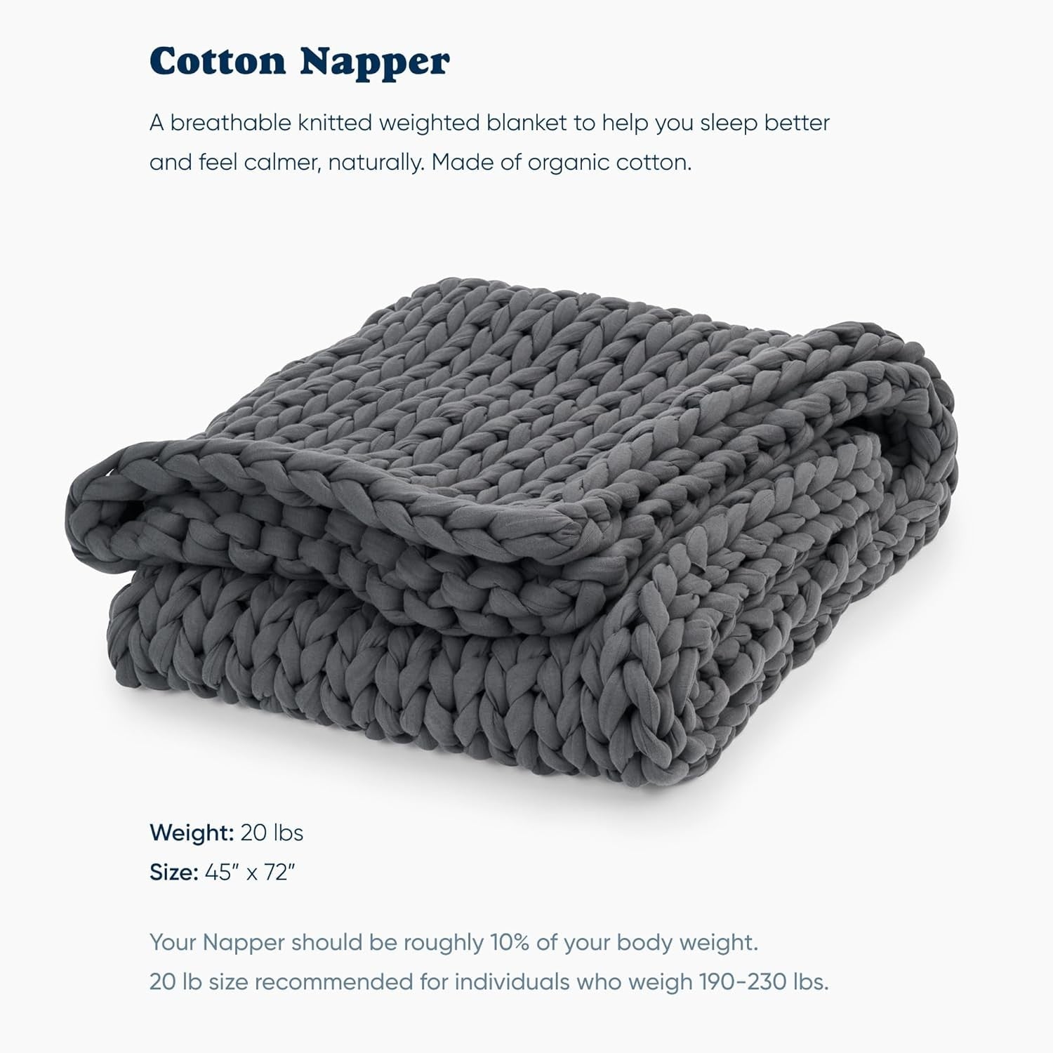 Weighted Blanket 20lbs 45x72 Asteroid Grey Cotton