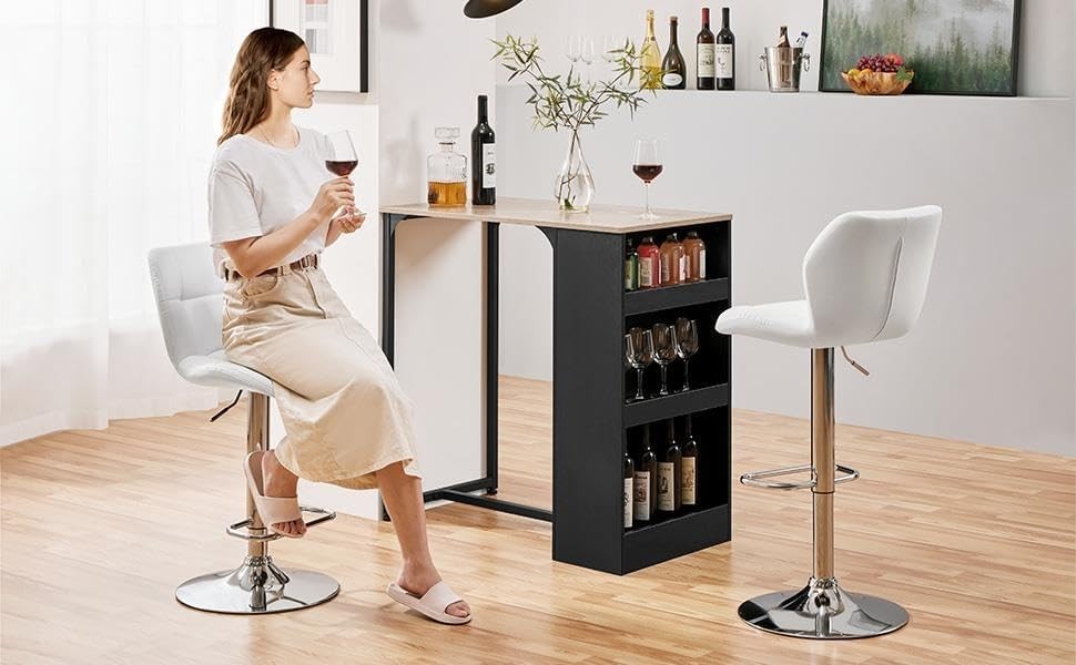 Adjustable White PU Leather Bar Stools Set of 4 – Swivel Counter Chairs