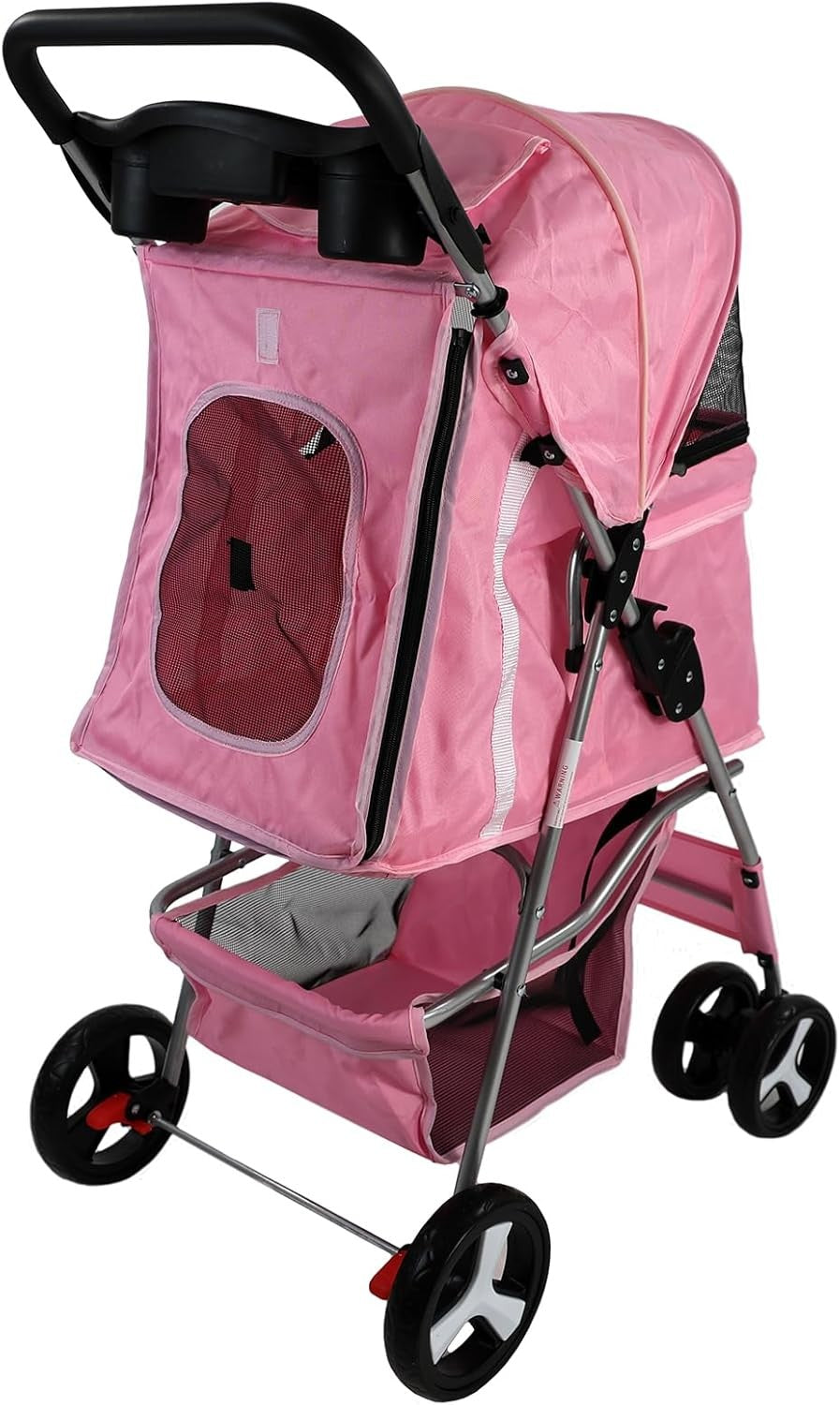Pet Travel Stroller Dog Cat Pushchair Foldable Swivel Wheels 15kg Pink