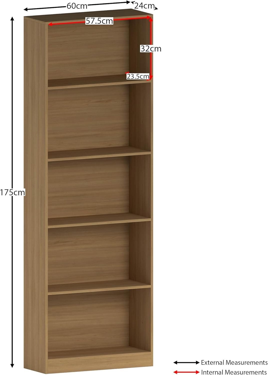 5 Tier Oak Wooden Bookcase Modern Storage Display Shelf for Living Room