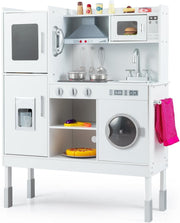 Adjustable Wooden Kids Play Kitchen White w/ Lights Sounds Set