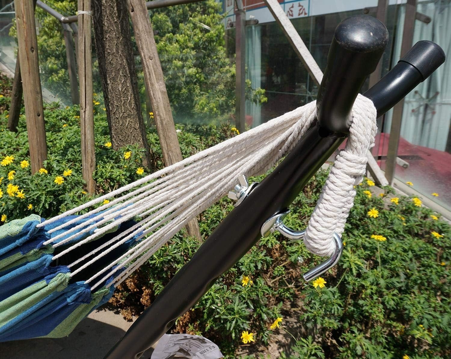 Outdoor Camping Hammock with Steel Stand Portable Cotton Swing Bed
