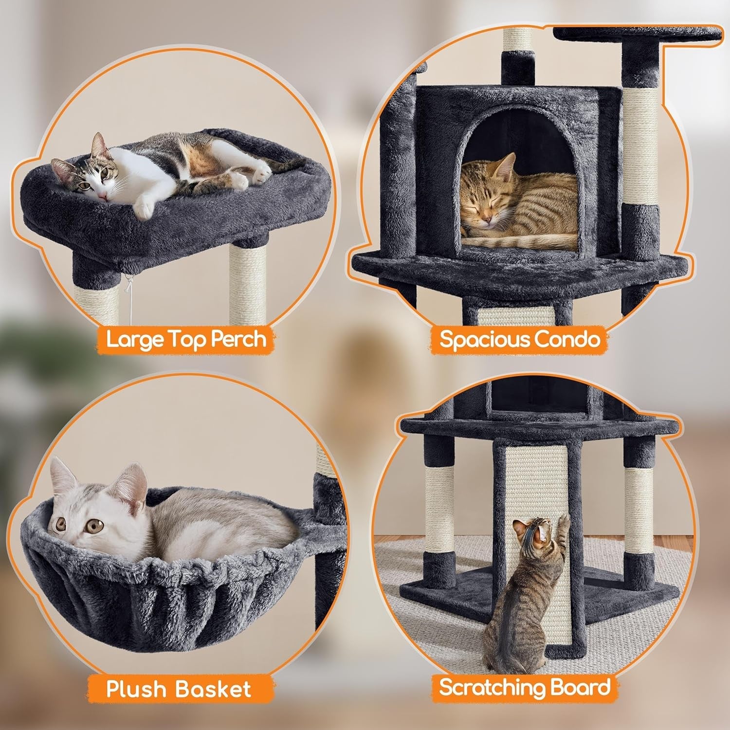 Cat Tree 107cm Climbing Tower Scratching Posts Condo Basket for Indoor Cats