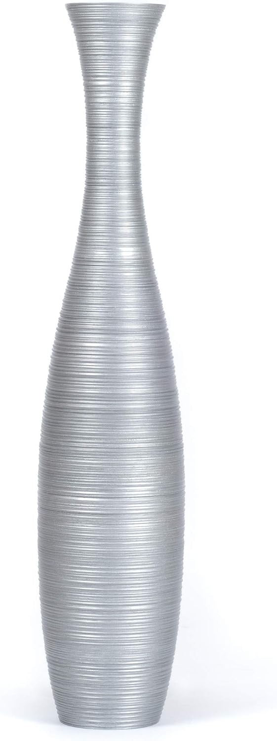 Tall Silver Floor Vase 105cm Wooden Decor for Pampas Grass Display
