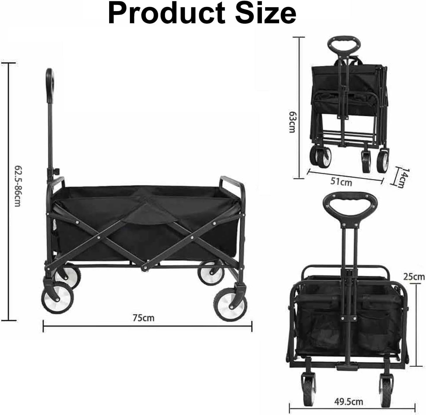 Heavy Duty Folding Camping Trolley Wagon 176LBS All-Terrain Wheels Adjustable
