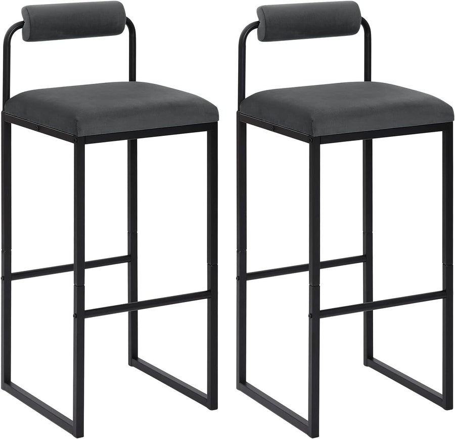Ergonomic Velvet Bar Stool with Backrest & Footrest – Dark Grey, 95.5cm