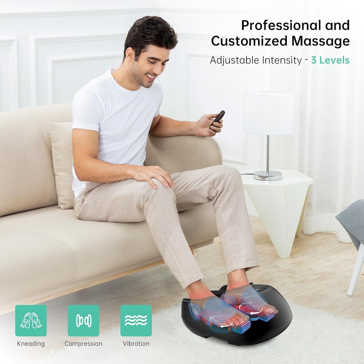 Electric Foot Massager Heat Compression Deep Kneading Vibration Pain Relief