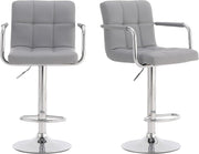 2PCS Silver Grey Adjustable Cuban Bar Stools PU Leather Arms